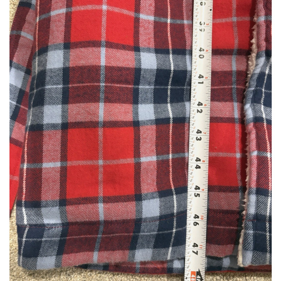 LANDS END Size Large 14-16 Red Plaid Cotton Flannel Sherpa Lined Bath Robe Cozy - Picture 15 of 15
